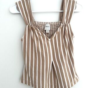 Maeve Cotton Fit, Beige and White Striped V Neck Tank
